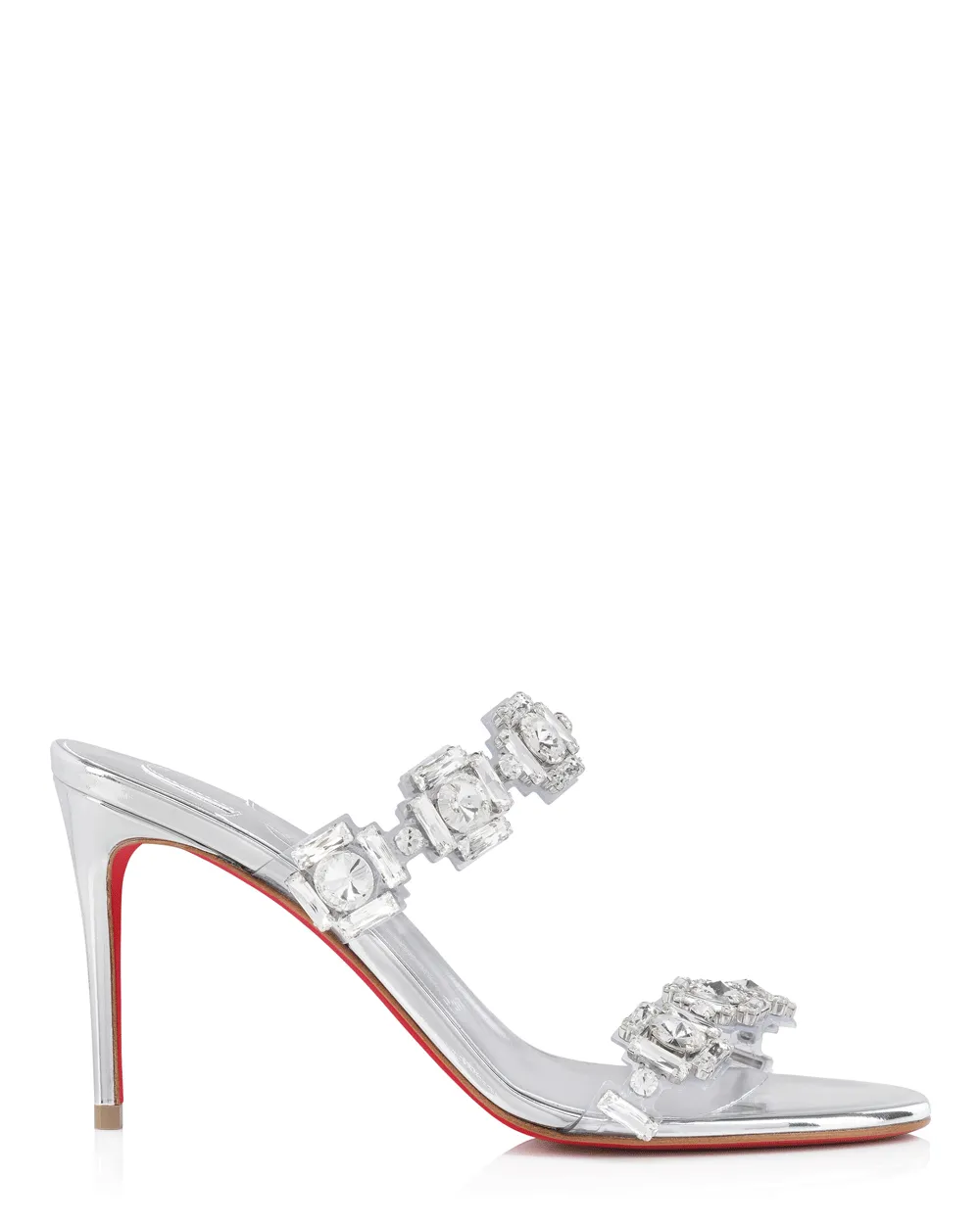 Just Jewel 85 Rhinestone Mule in Silver Crystal