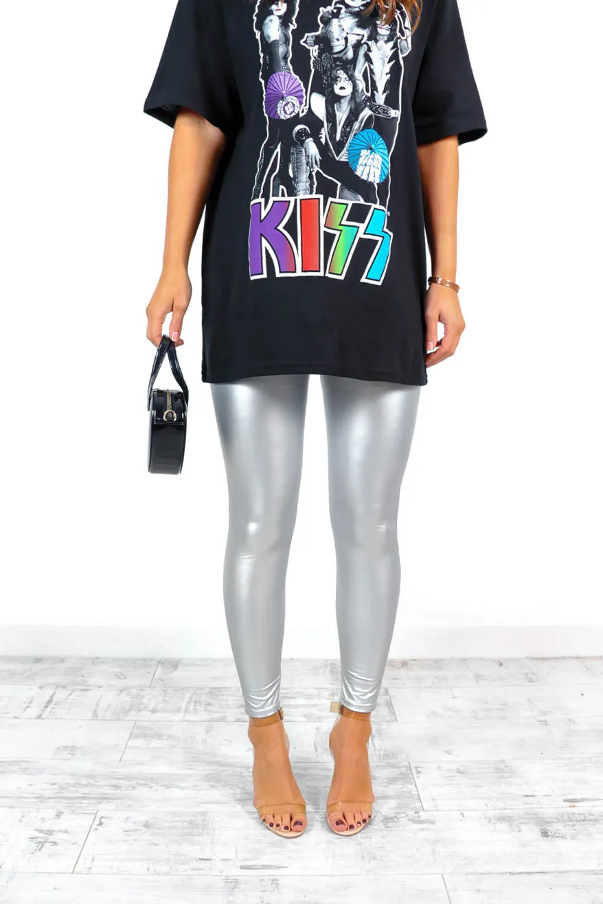 Leather Let Me Go - Silver Metallic Leggings