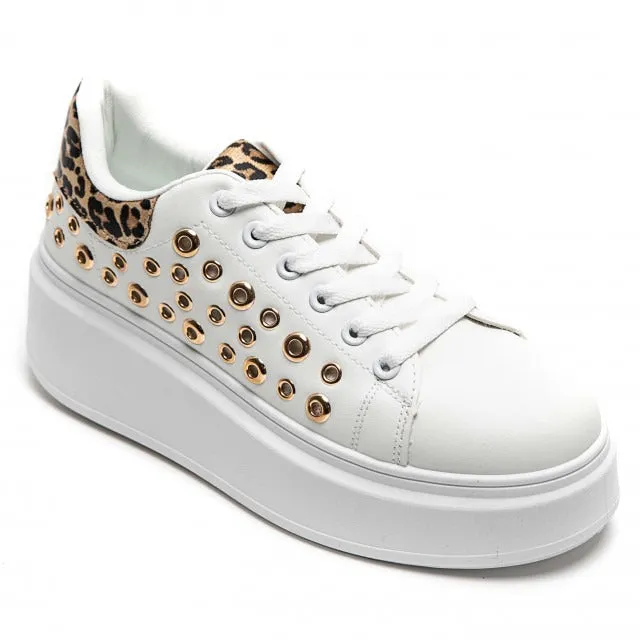 LEOPARD LACE UP SIDE DETAIL CHUNKY STYLISH FLAT TRAINERS