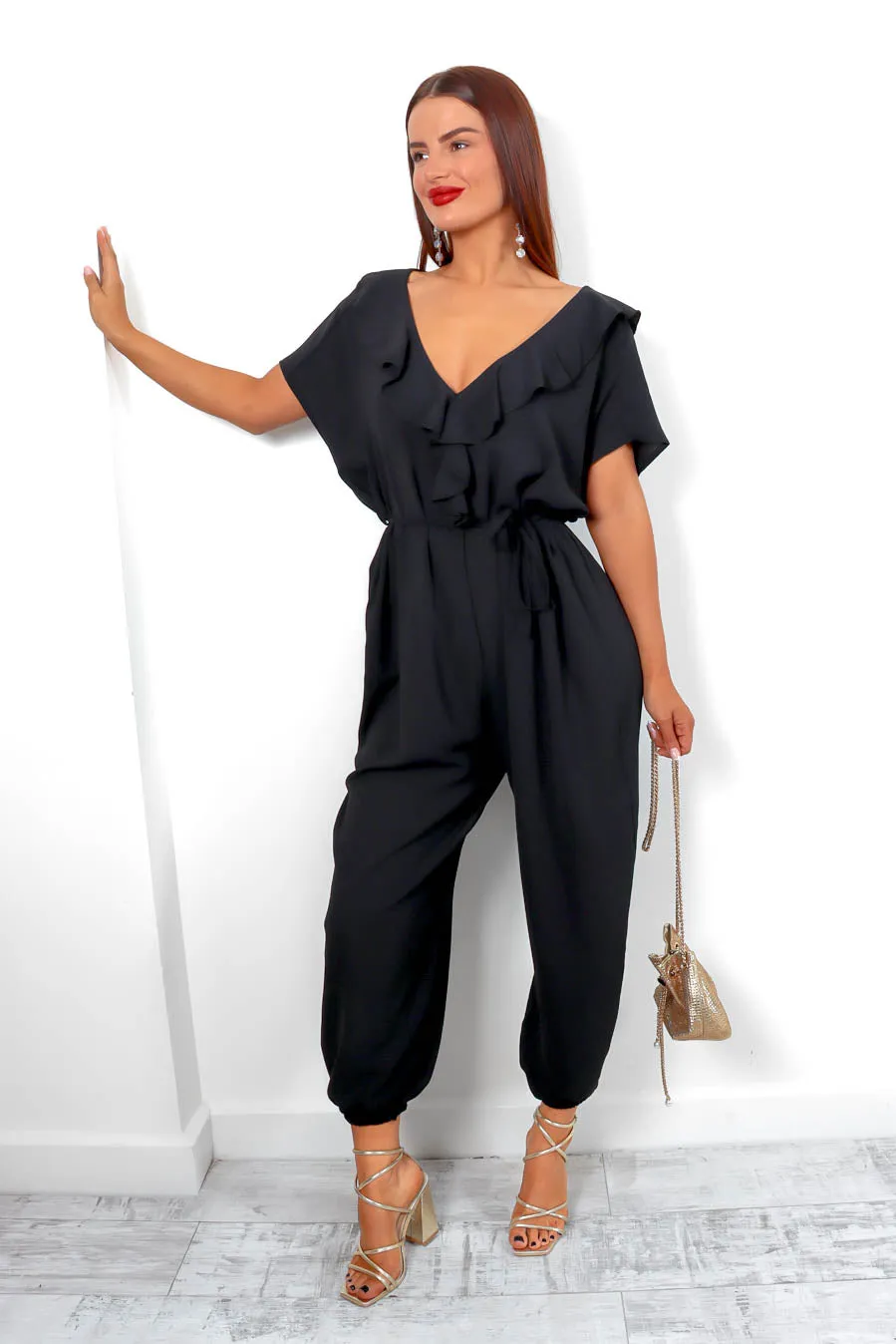 Like It Ruffle - Black Ruffle Elasticated Jumpsuit