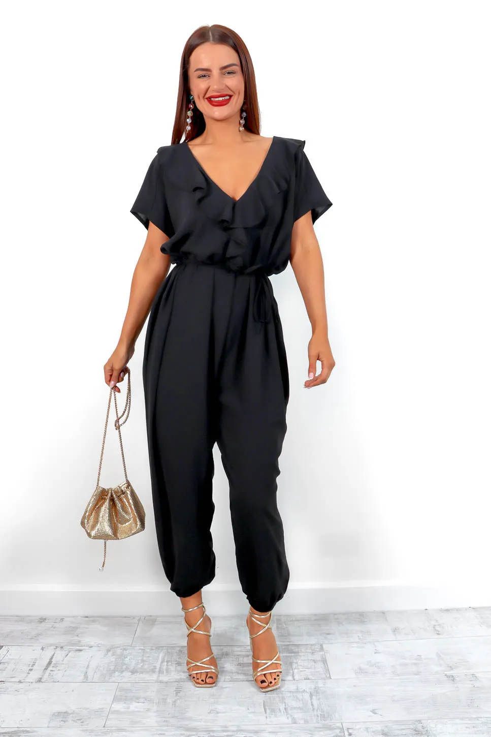 Like It Ruffle - Black Ruffle Elasticated Jumpsuit