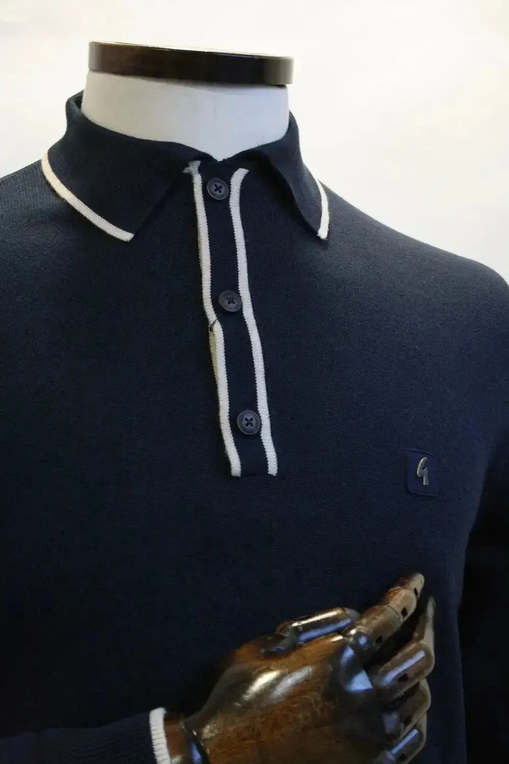 Lineker Navy & Cream Trim Knitted Polo