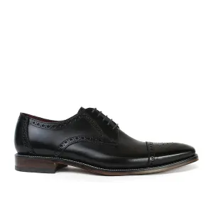 Loake - Foley Leather Semi Brogue Derby Shoes in Black