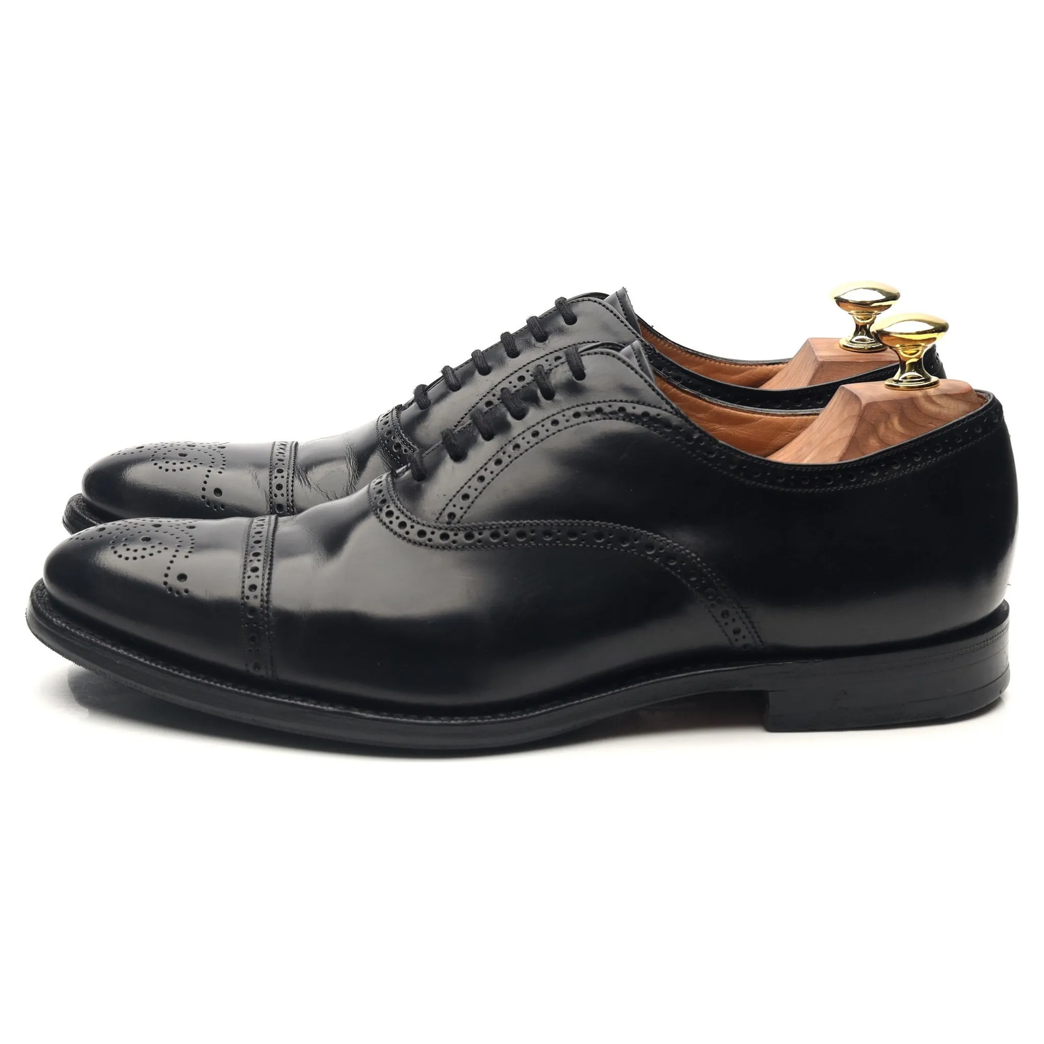 'London' Black Leather Oxford Semi Brogues UK 7.5 F