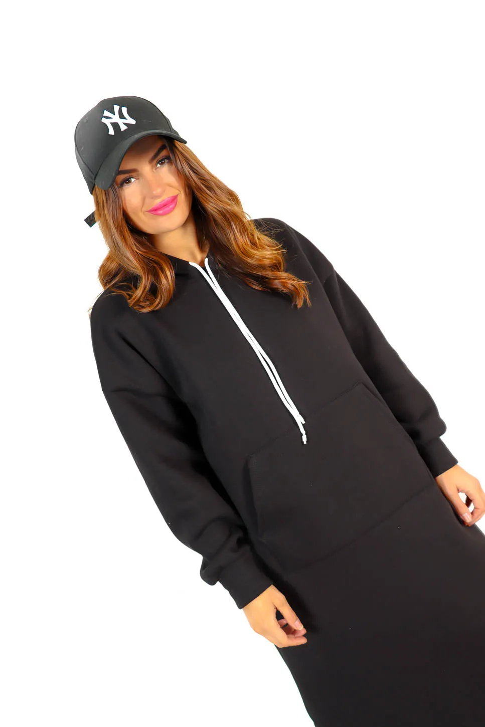 Lounging Around - Black Midi Hoodie Dress