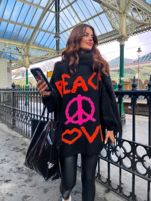 Love Your Peace - Black Orange Multi Reversible Knitted Jumper