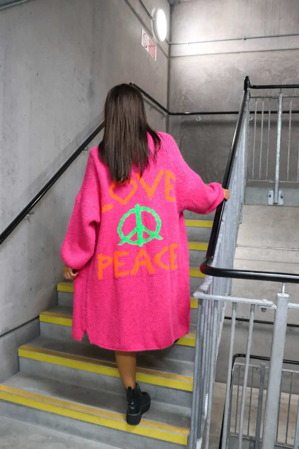 Love Your Peace - Pink Longline Knitted Cardigan