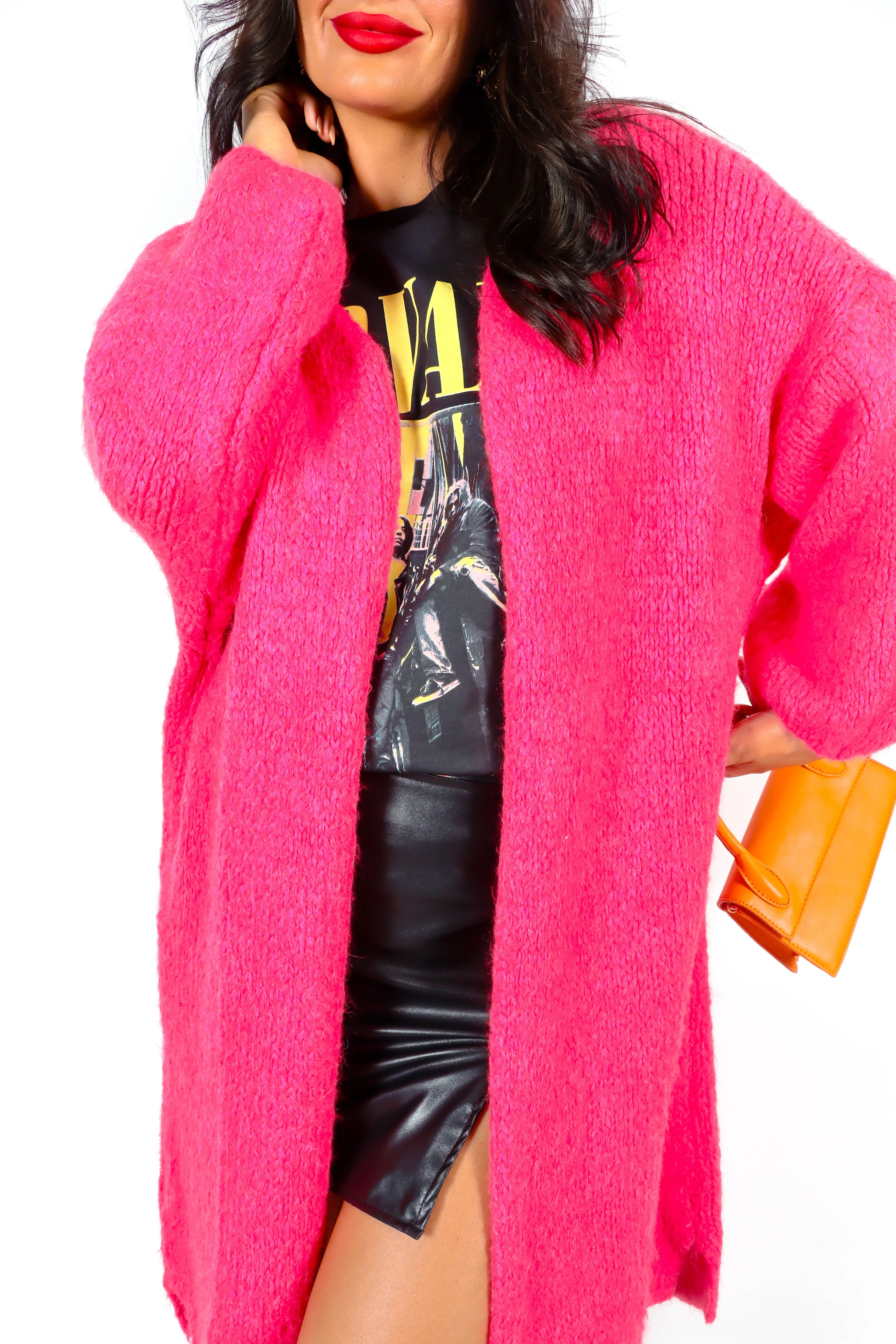 Love Your Peace - Pink Longline Knitted Cardigan