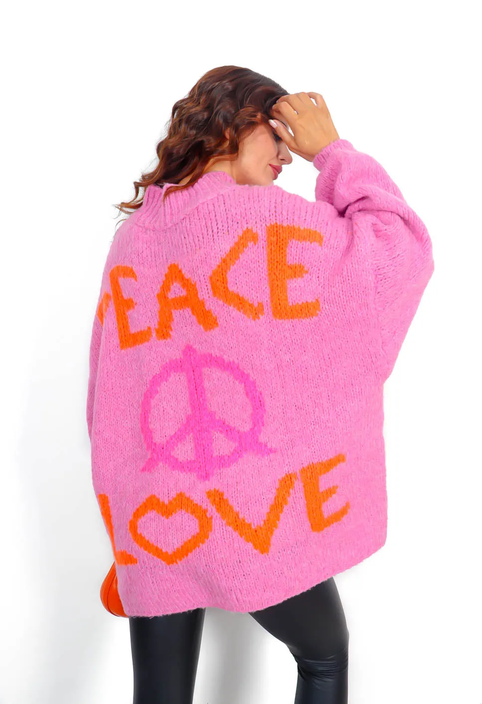 Love Your Peace - Pink Orange Reversible Knitted Jumper