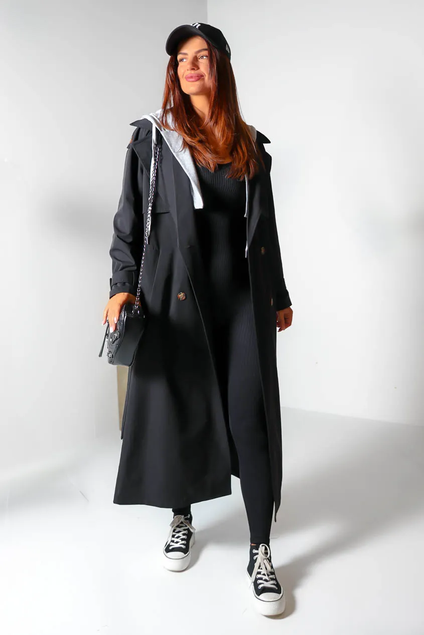 Mac To Basics - Black 2 in 1 Hoodie Trench Coat