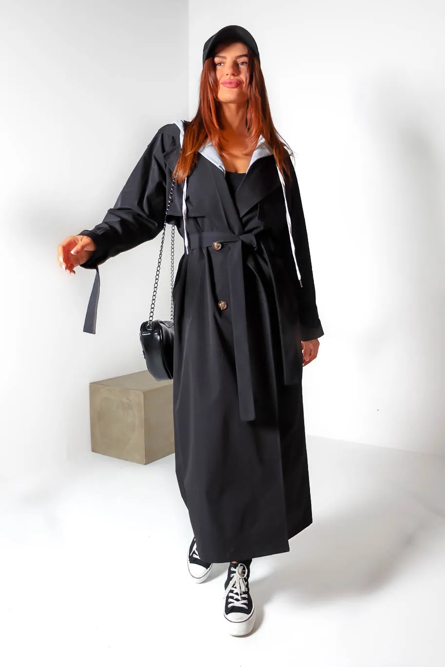 Mac To Basics - Black 2 in 1 Hoodie Trench Coat