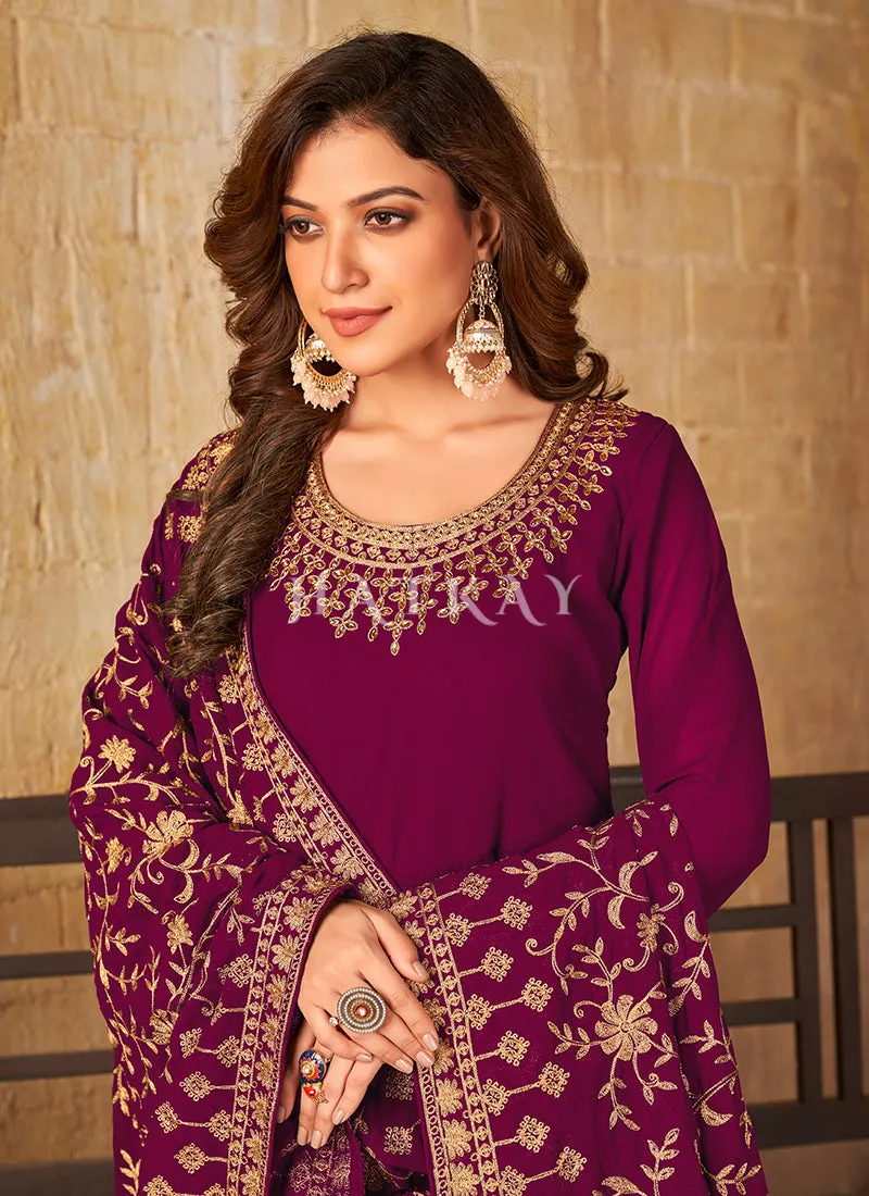 Magenta Embroidered Georgette Anarkali Suit