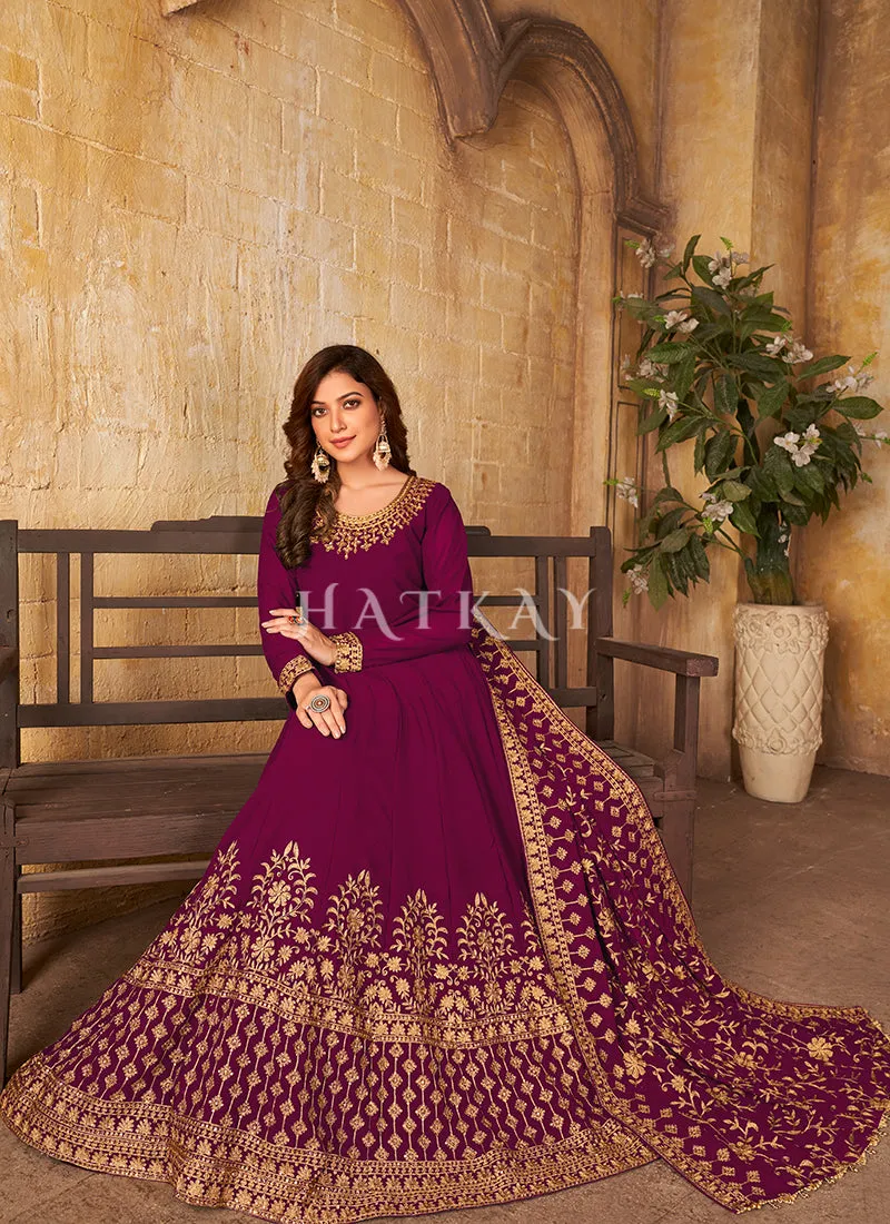 Magenta Embroidered Georgette Anarkali Suit