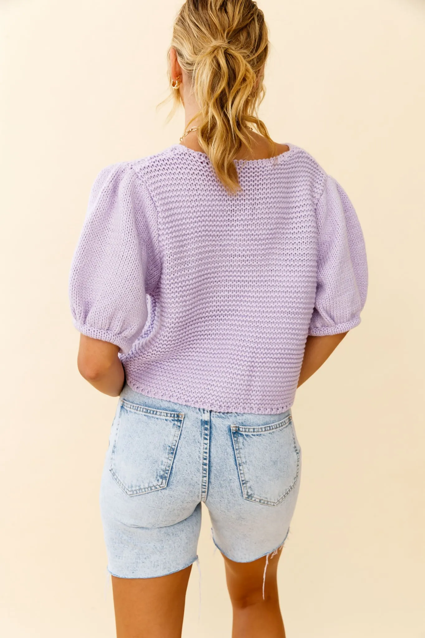 Marla Puff Sleeve Chunky Knit Top Lilac