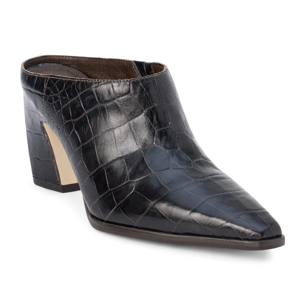 McCarthy Croc Square Toe Block Heel Mules