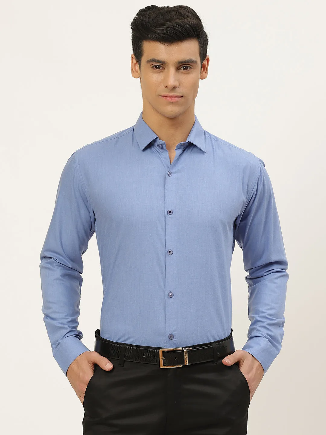 Men's Cotton Blue Classic Formal Shirt - Sojanya