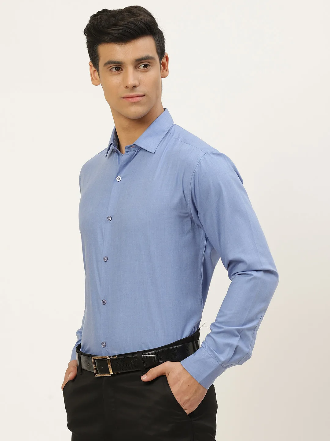 Men's Cotton Blue Classic Formal Shirt - Sojanya