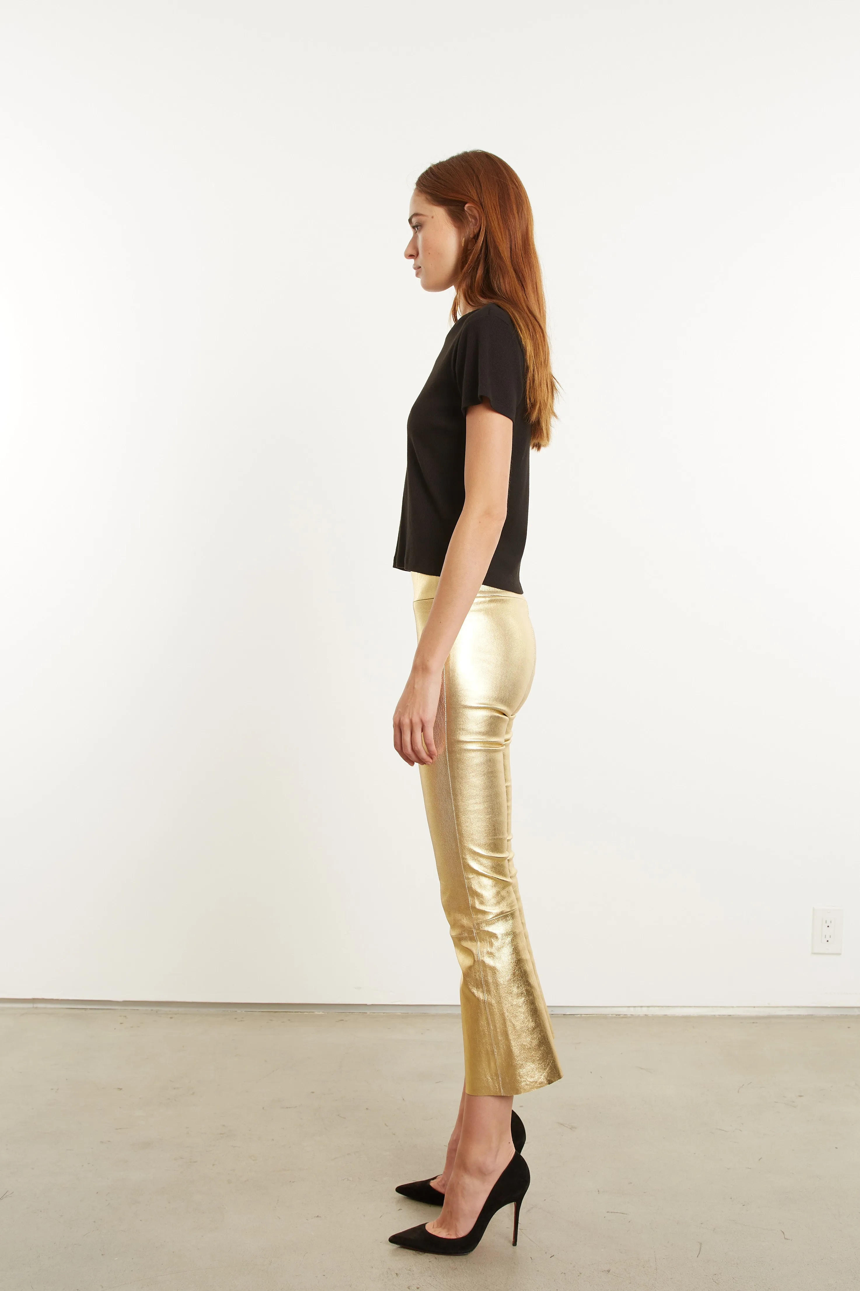 Metallic Gold Leather Crop Flare