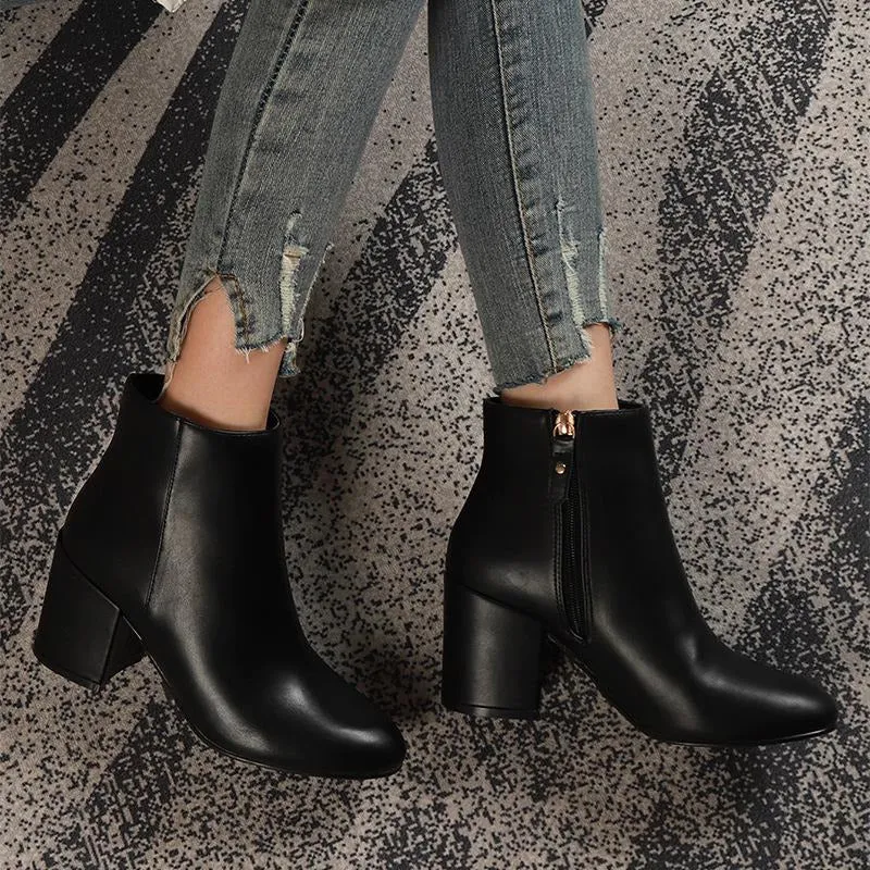 Minimalist Side Zipper Basic Short Boots