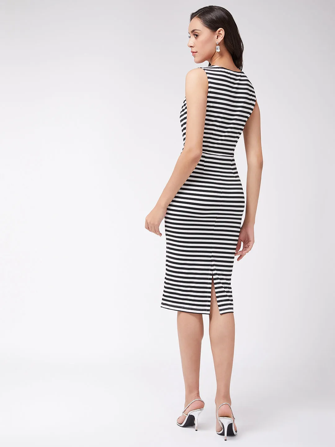 Monocromatic Stripes Cowl Neck Dress