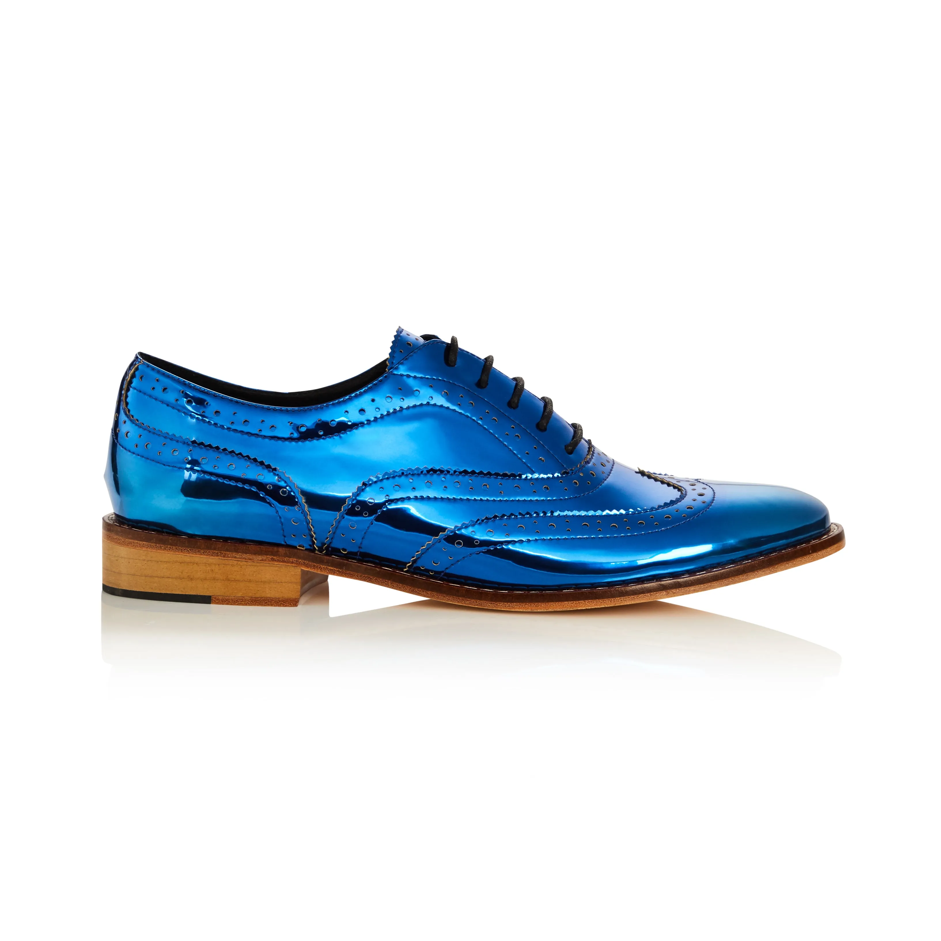 Navy Blue Metallic Brogue Shoes