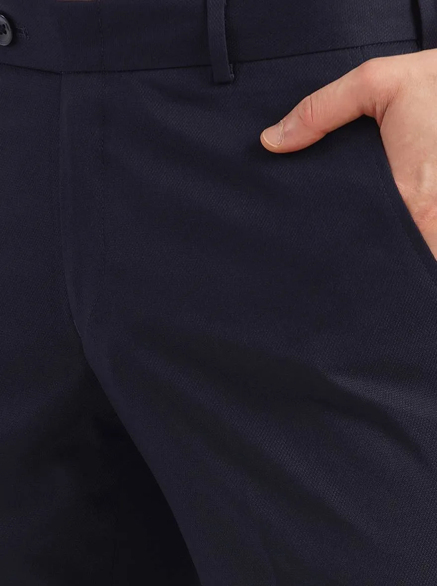 Navy Solid Slim Fit Formal Trouser | Greenfibre