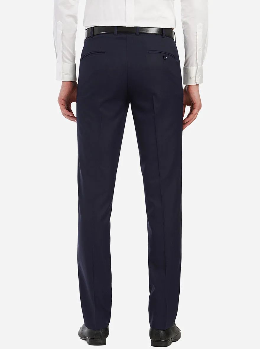 Navy Solid Slim Fit Formal Trouser | Greenfibre