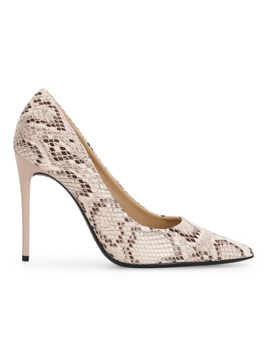 Nude Snake Pattern High Heel Pumps