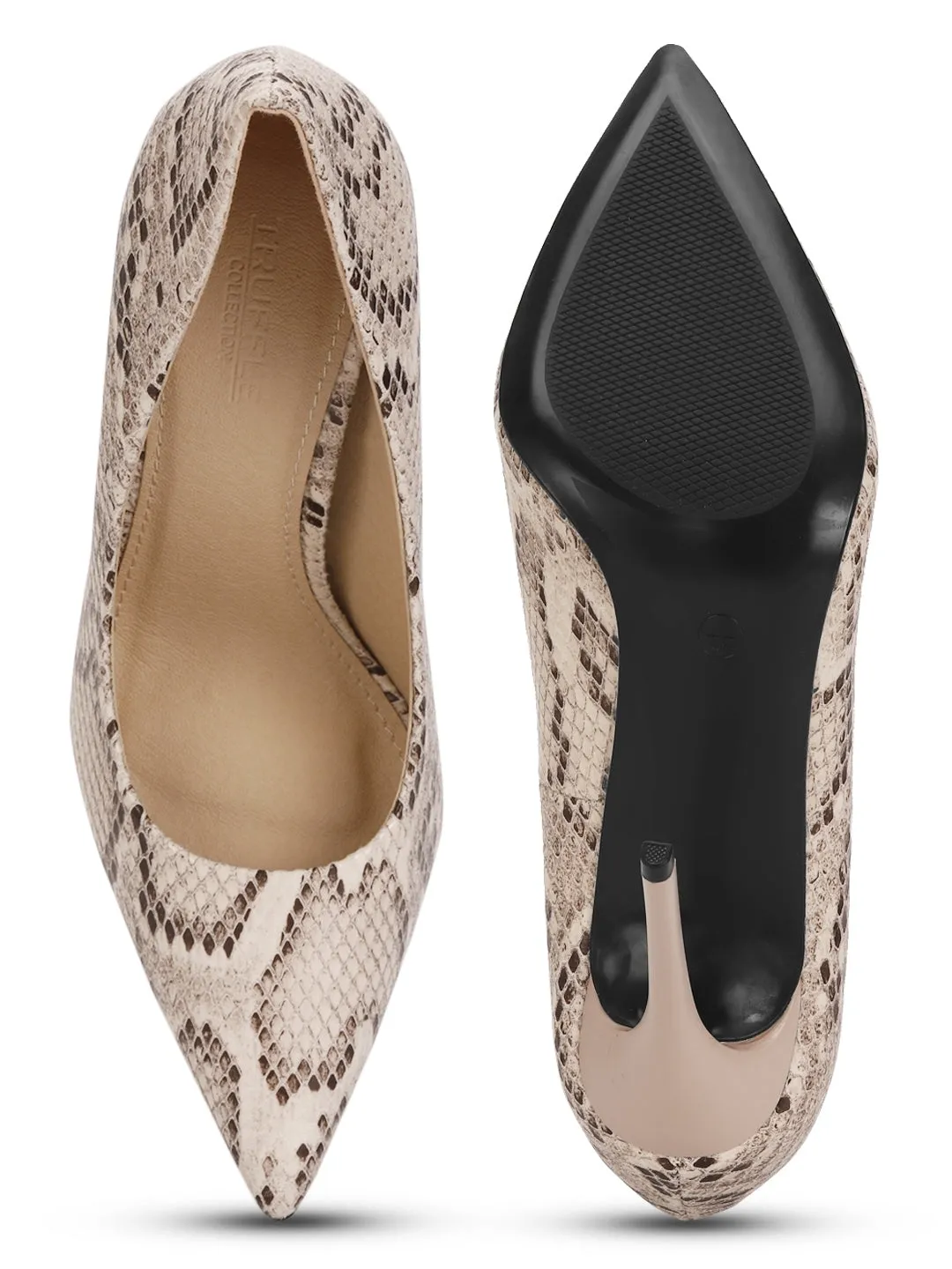 Nude Snake Pattern High Heel Pumps