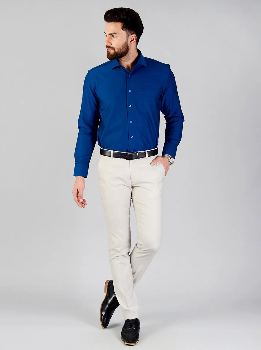 Ocean Blue Self Textured Regular Fit Formal Shirt | JadeBlue