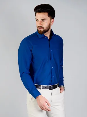 Ocean Blue Self Textured Regular Fit Formal Shirt | JadeBlue