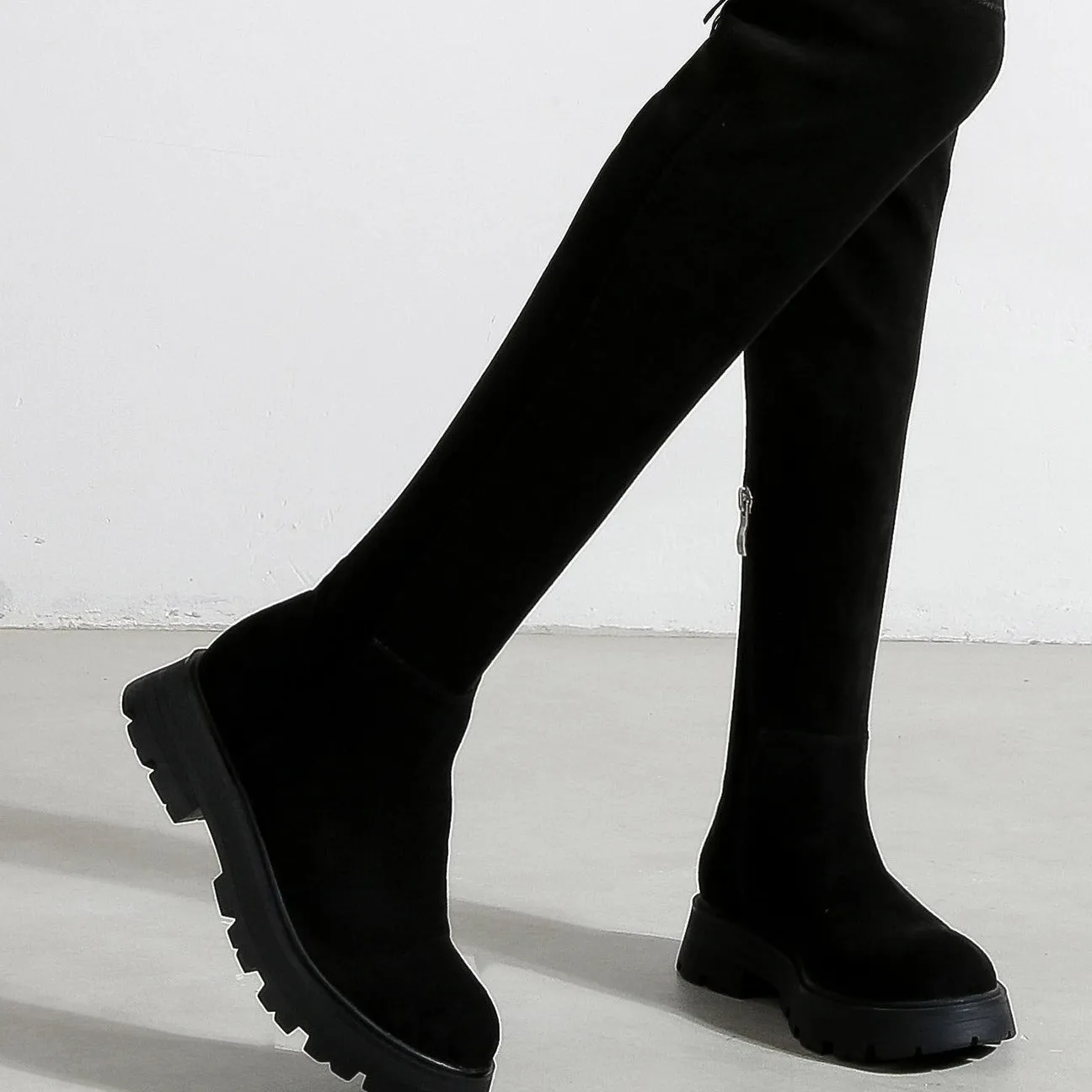 Over The Knee Faux Suede Tie Back Boots