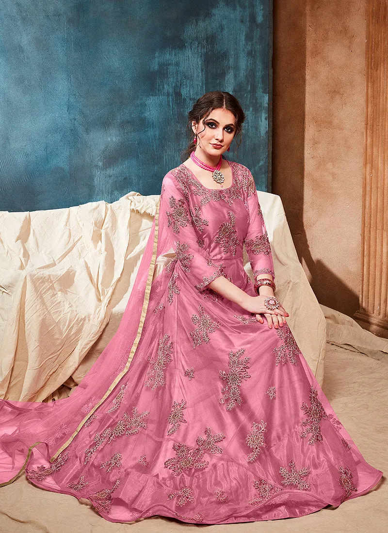 Pink Bunch Embroidered Casual Anarkali Suit