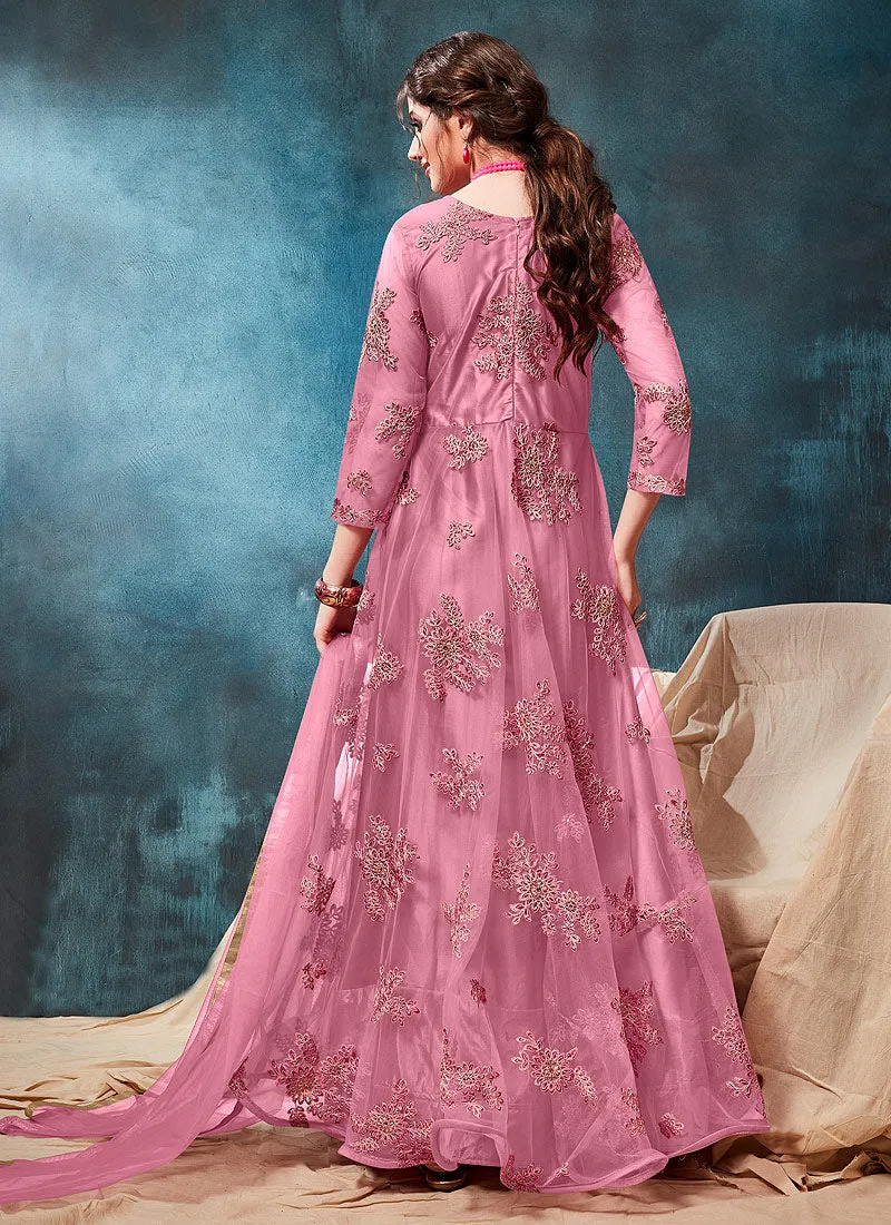 Pink Bunch Embroidered Casual Anarkali Suit