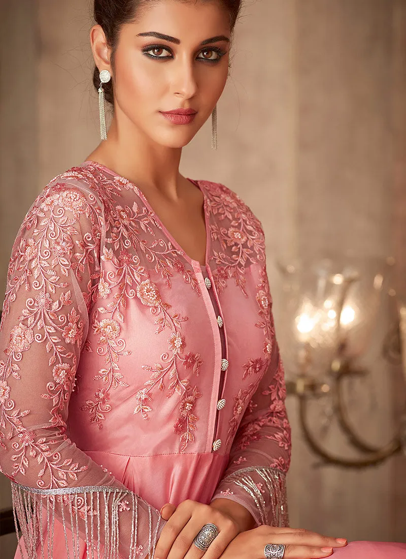 Pink Embroidered Party Wear Anarkali Gown