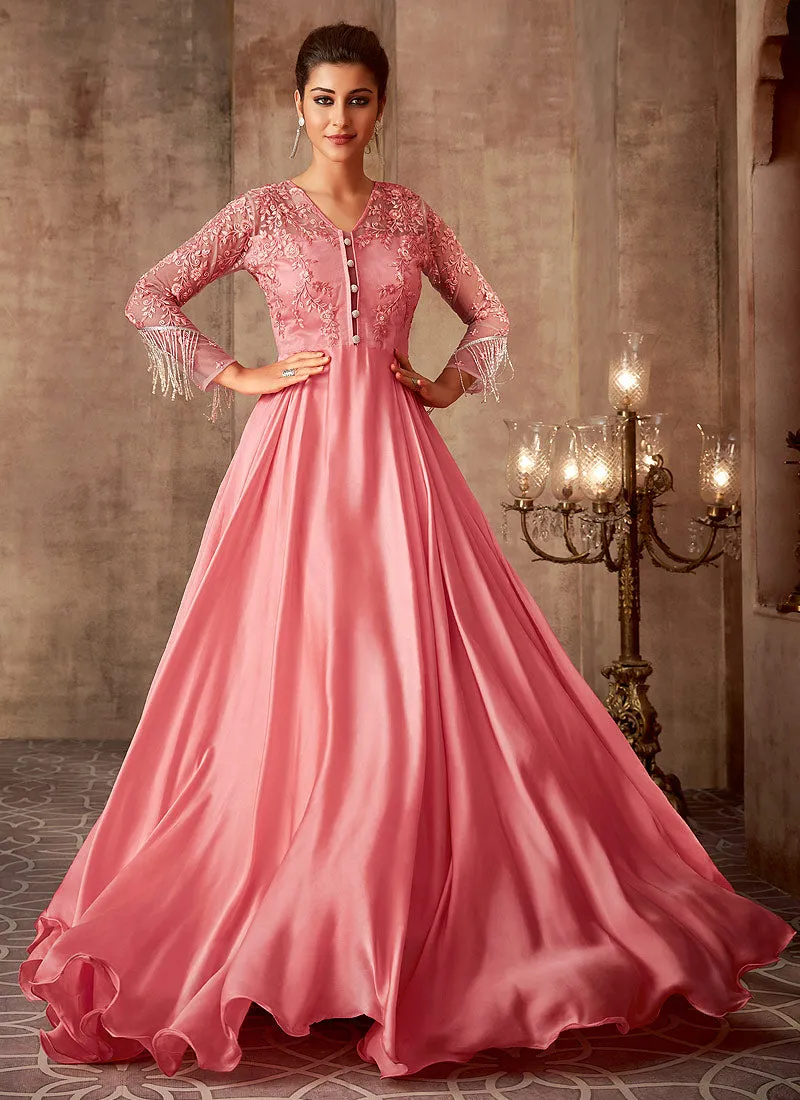 Pink Embroidered Party Wear Anarkali Gown