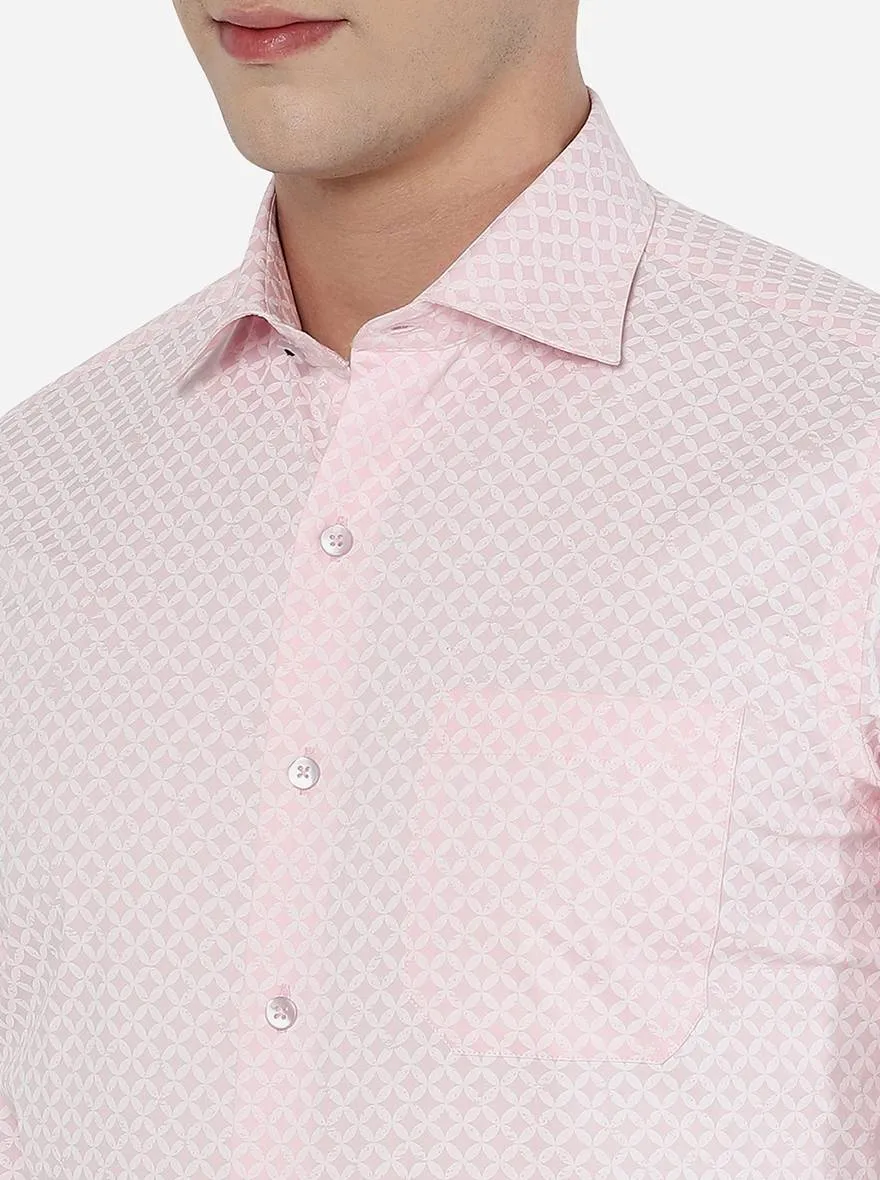 Pink Printed Slim Fit Formal Shirt | Metal