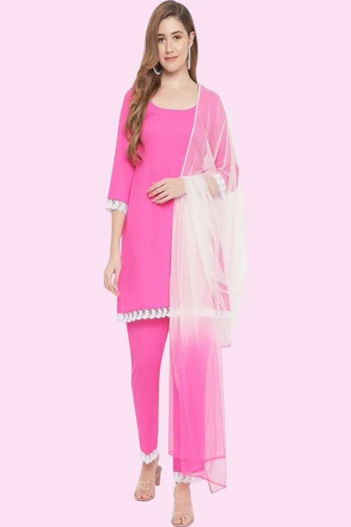 Pink Round Neck Suit Set for Women