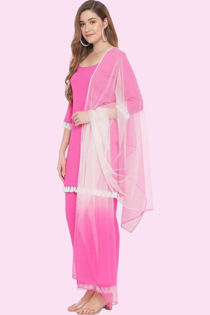 Pink Round Neck Suit Set for Women