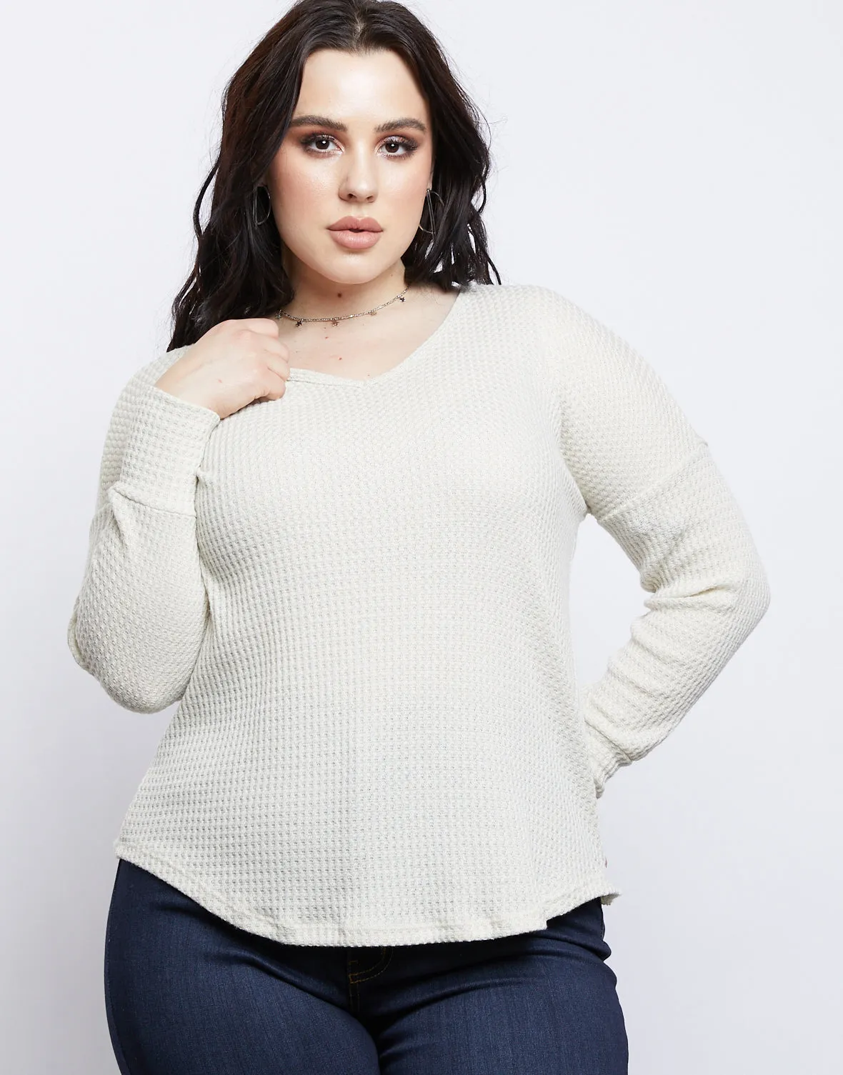 Plus Size Lace Em' Up Waffle Knit Top