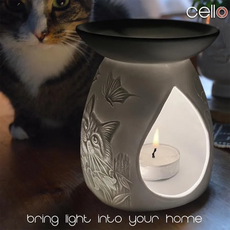 Porcelain Cat & Butterflies Tealight Burner