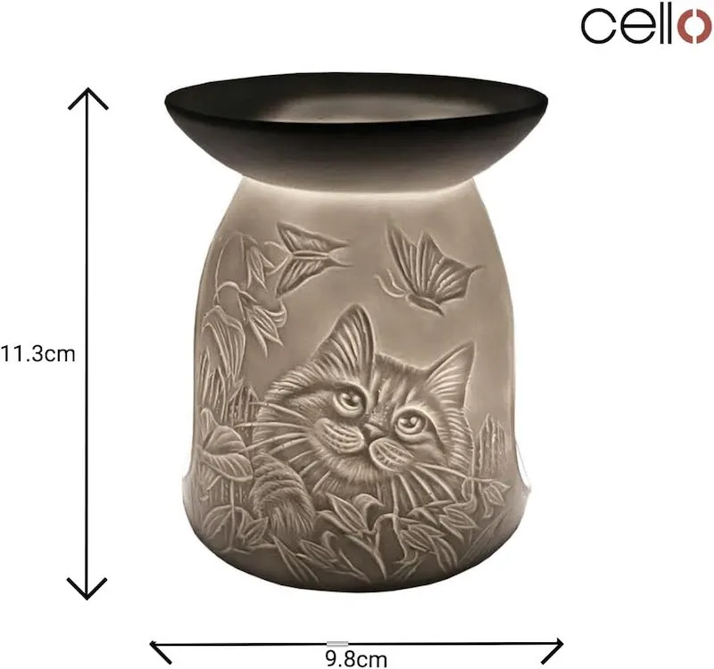 Porcelain Cat & Butterflies Tealight Burner