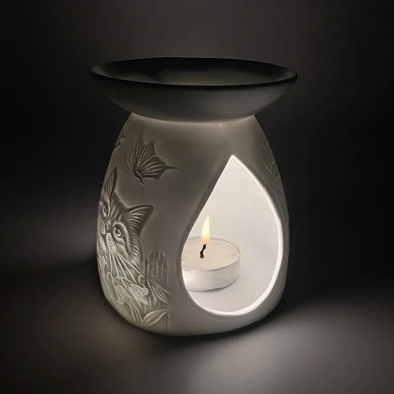 Porcelain Cat & Butterflies Tealight Burner