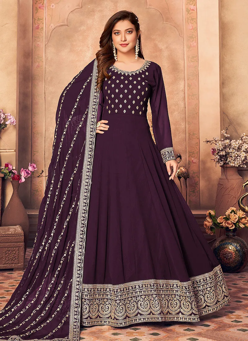 Purple Embroidered Anarkali Suit