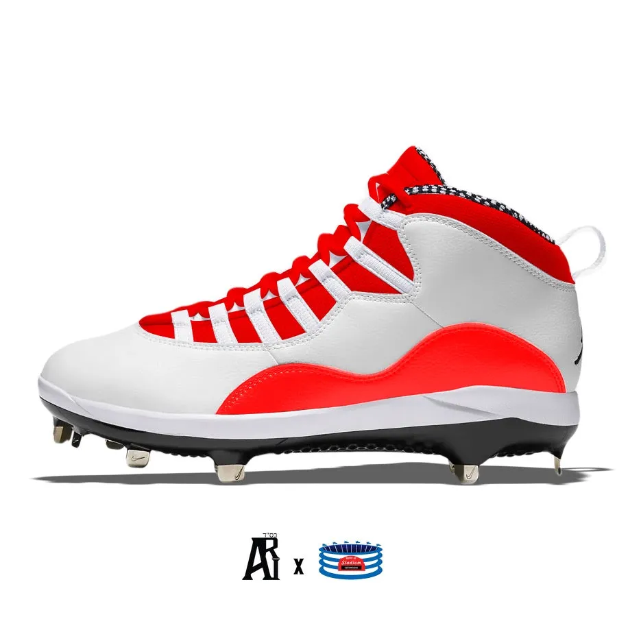 "Solar Red” Jordan Retro 10 Metal Baseball Cleats