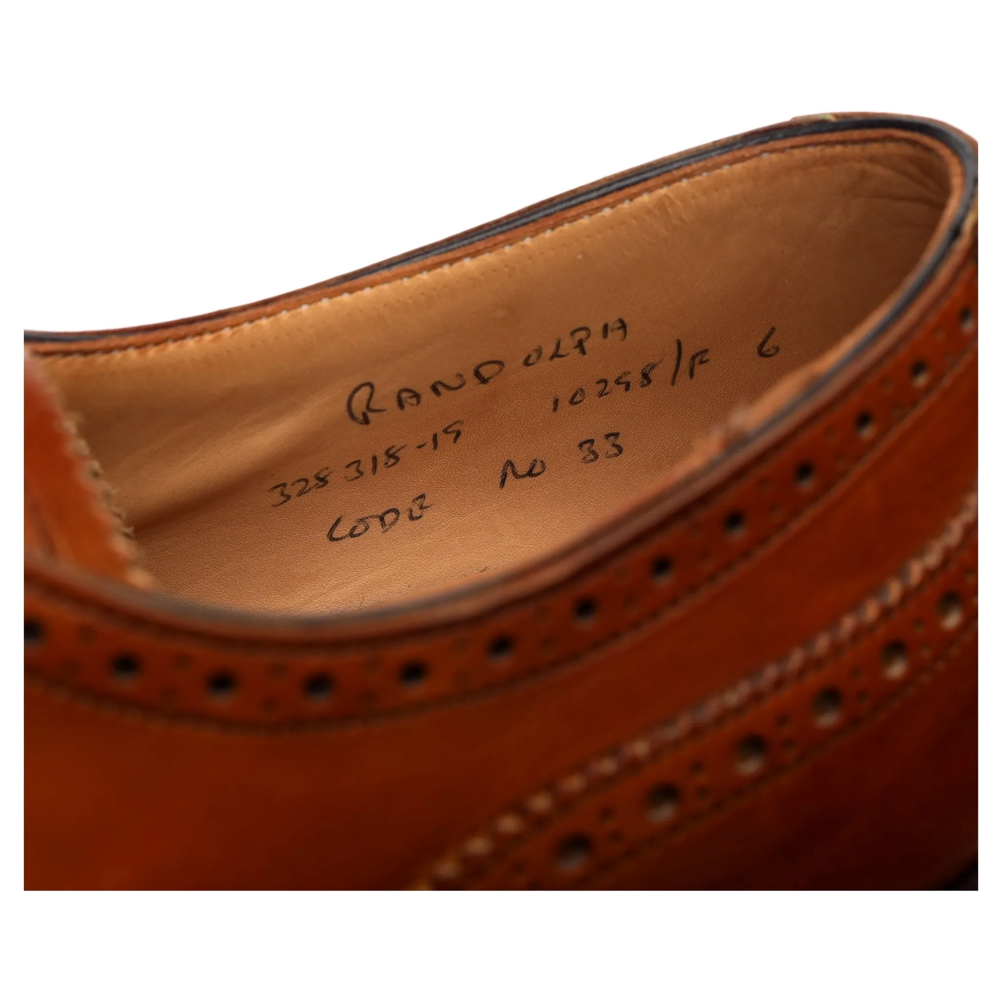 'Randolph' Tan Brown Leather Derby Brogues UK 6 F