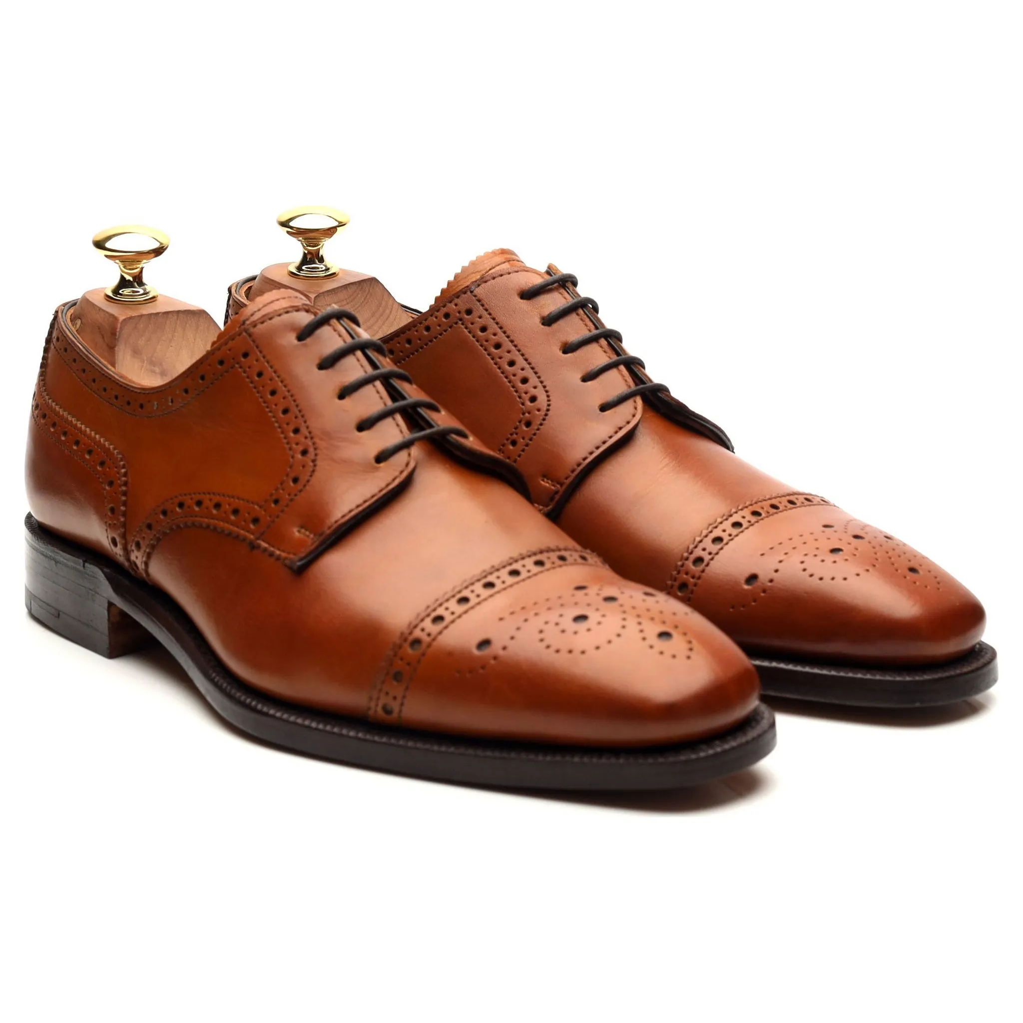 'Randolph' Tan Brown Leather Derby Brogues UK 6 F