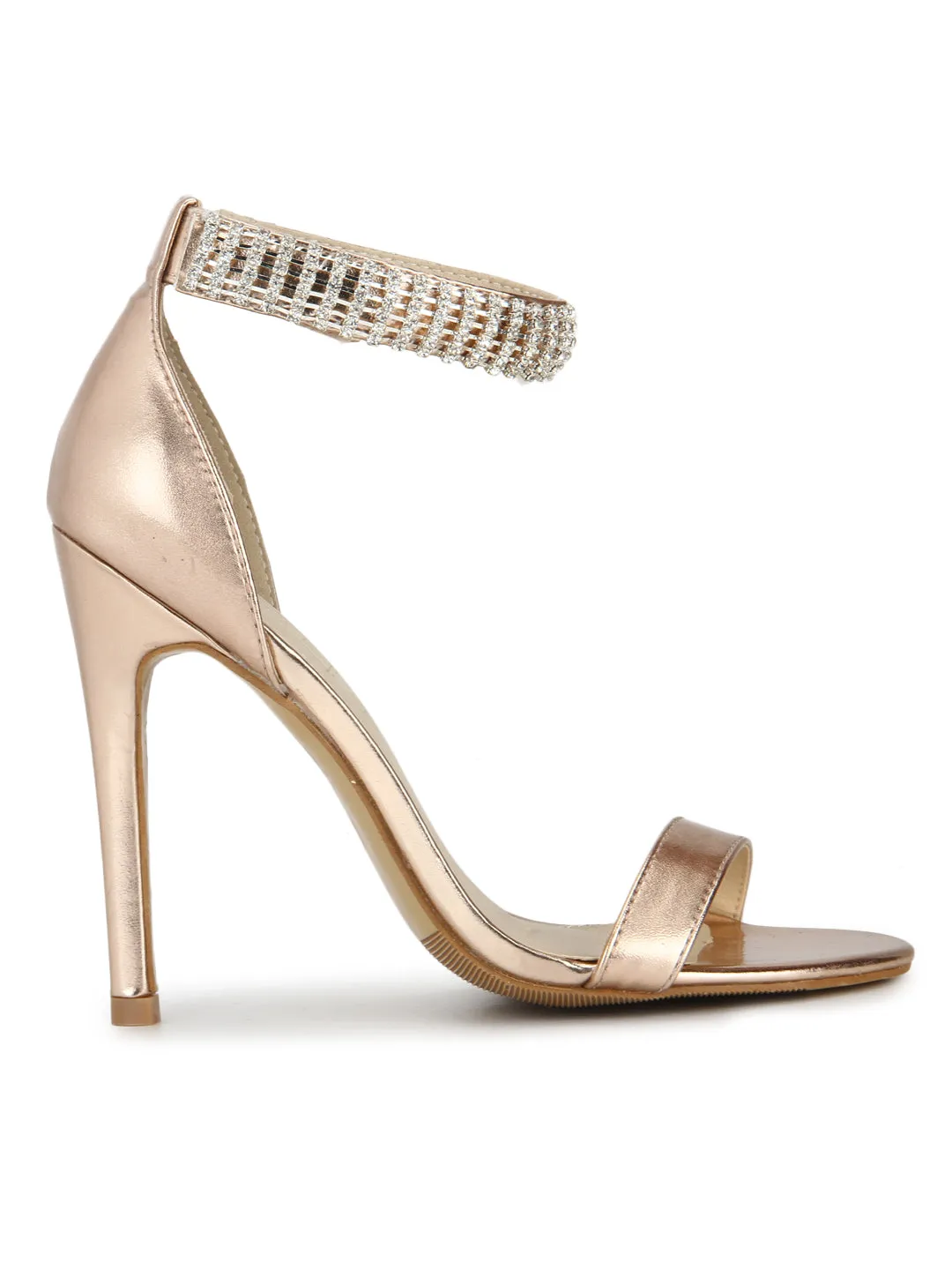 Rose Gold Diamante Ankle Strap Stilettos