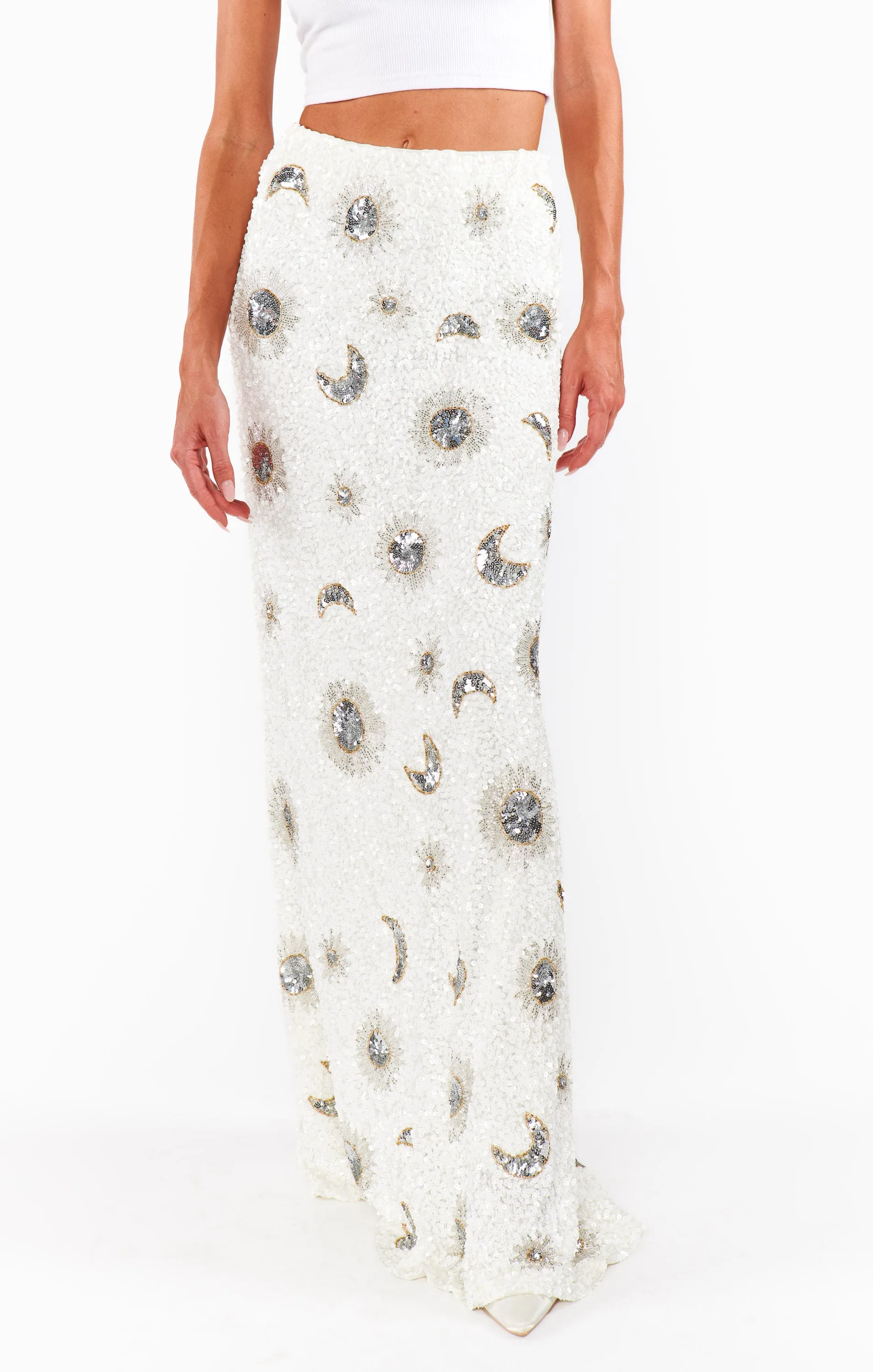 RSVP Skirt ~ White Celestial Sequins