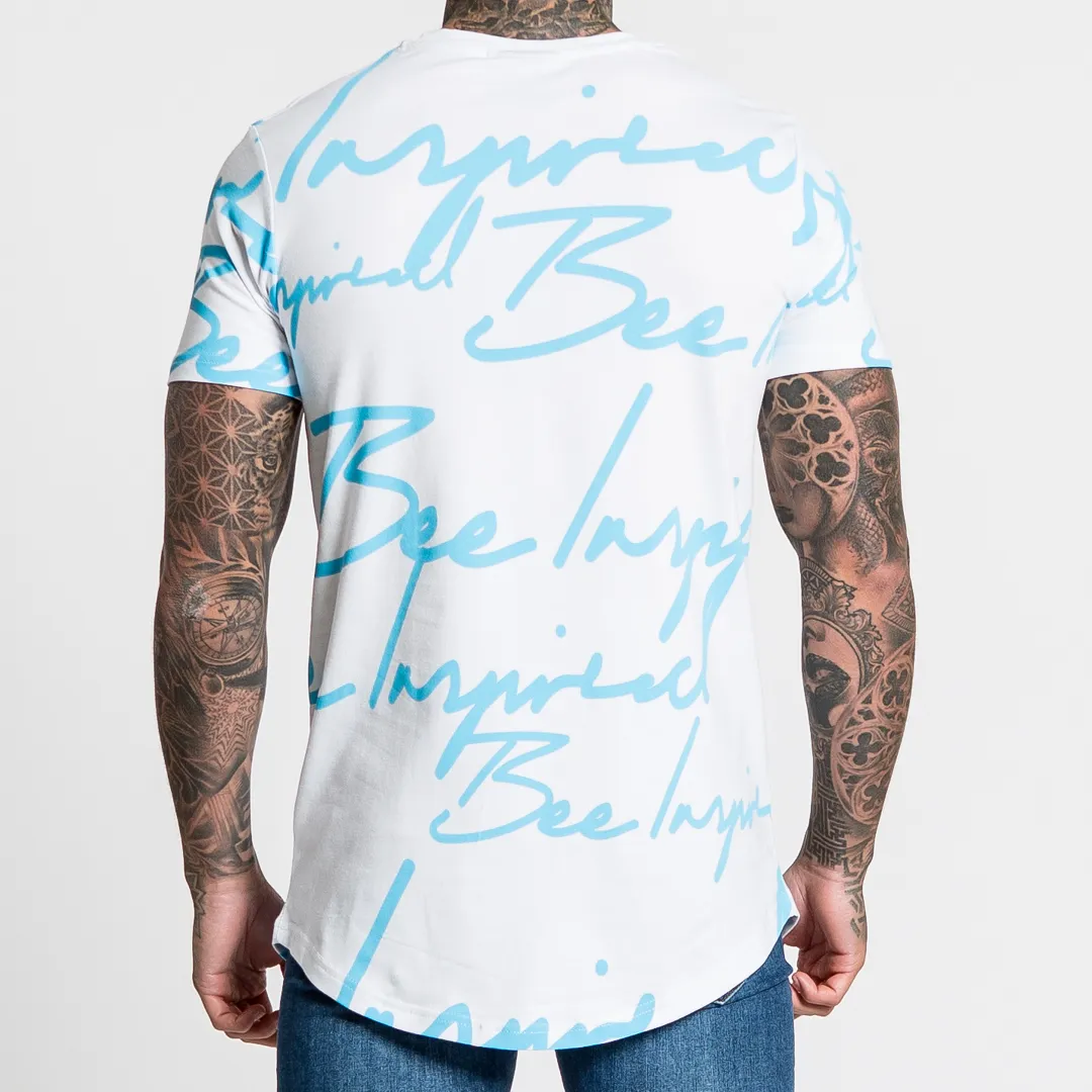 Script Tee - White/Blue